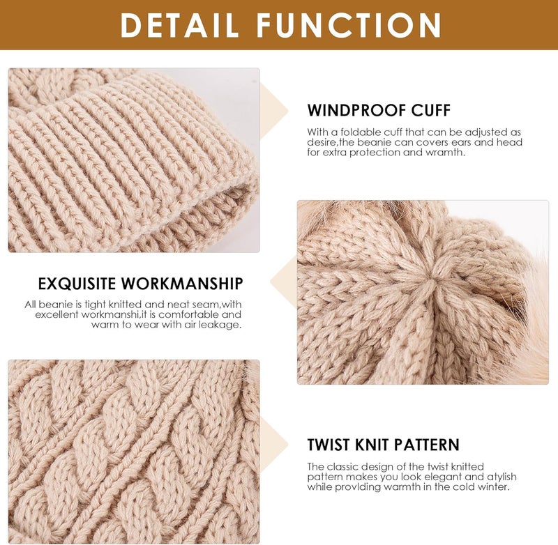 PIOZAED Women's Winter Hat Soft Knit Beanie with Faux Fur Pom Hat with Warm Fleece Lining Skull Cap for Women - Image 3